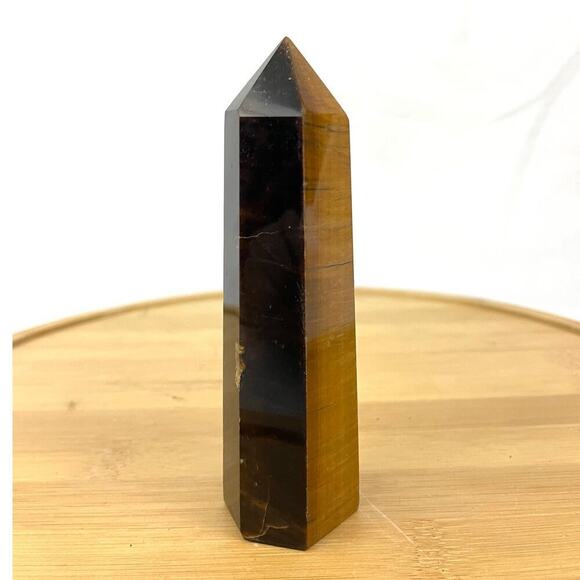 Yellow Tiger Eye Obelisk Crystal 5" Tall Natural Healing Stone Tower 213g - Picture 3 of 16